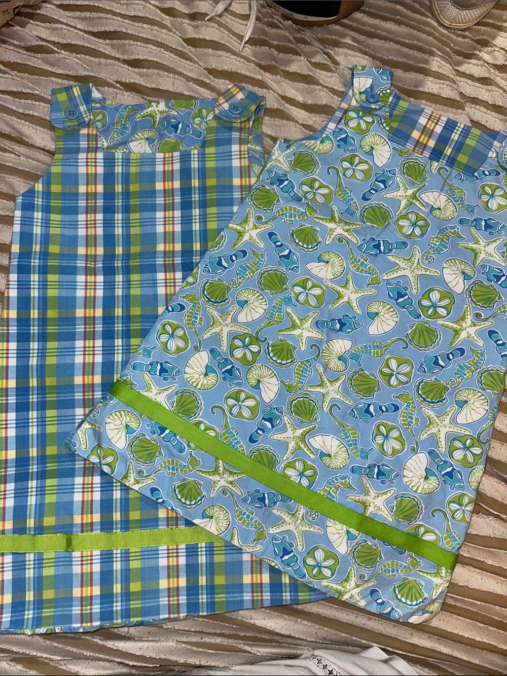 Twin set Girls Blue & Green Plaid Reversible Sundress